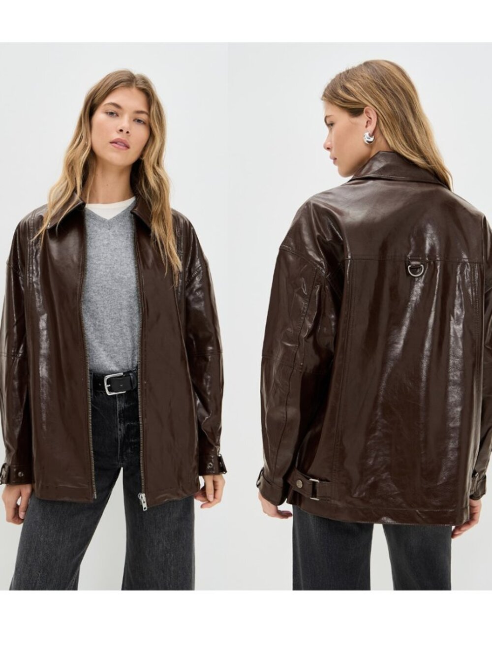 NWT Free People Sloane Faux Leather Jacket  Brown  Oversized Size Medium